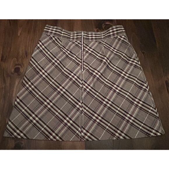Theory Plaid Mini Skirt High Waist 100% Virgin Wool Back Zip Women's Size 12 - Picture 5 of 8